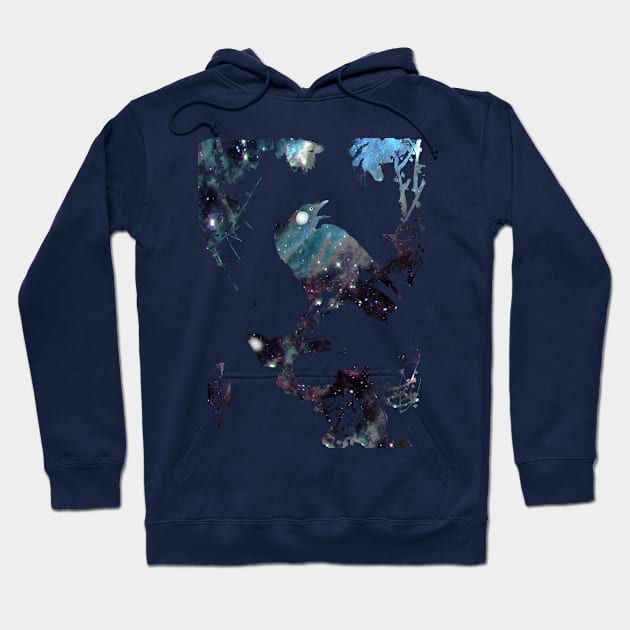 Elegant Japanese brush painting: starlings on a branch singing galaxy silhouette Hoodie by Blacklinesw9